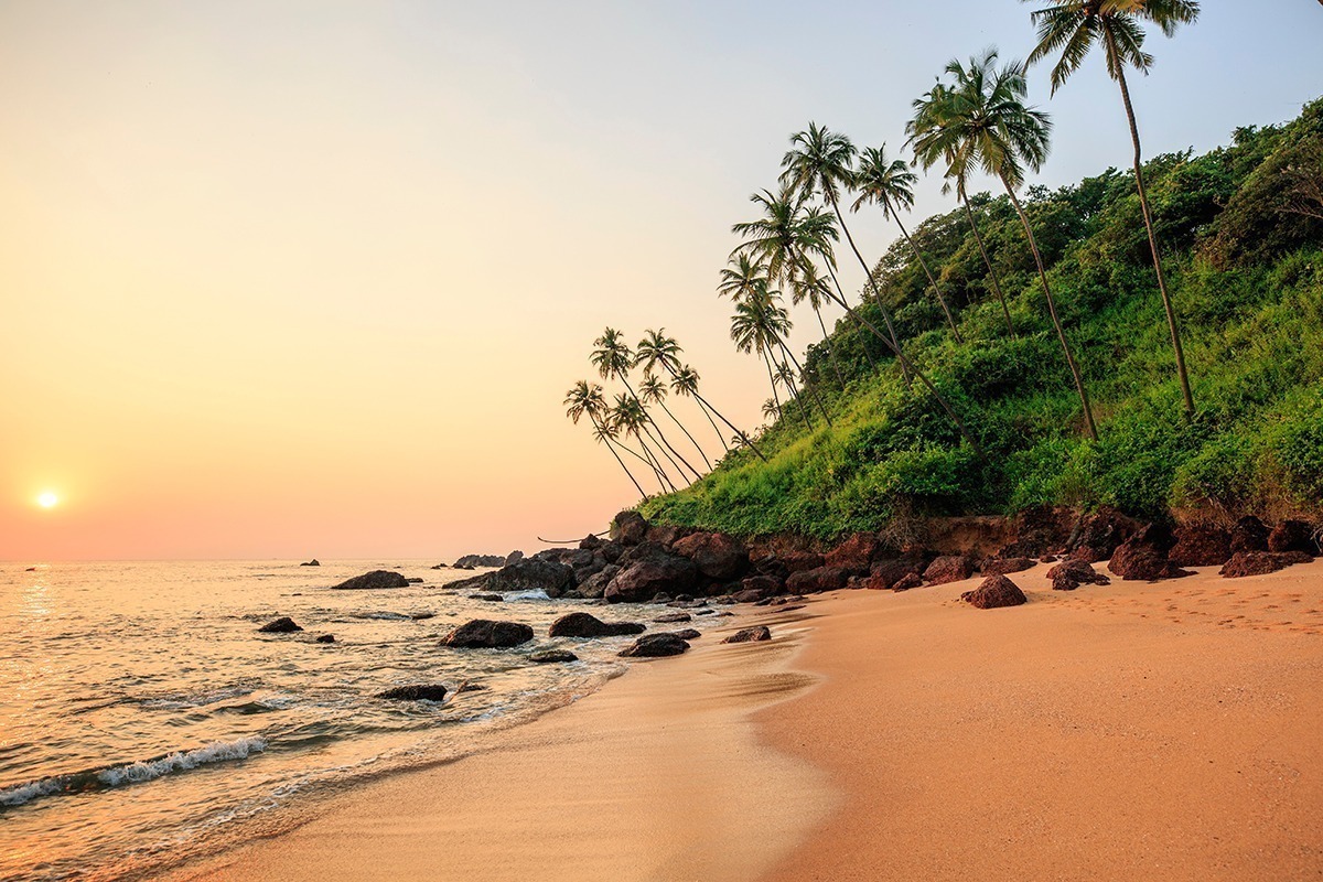 Beautiful beach at sunset. Cola beach, South GOA, India.